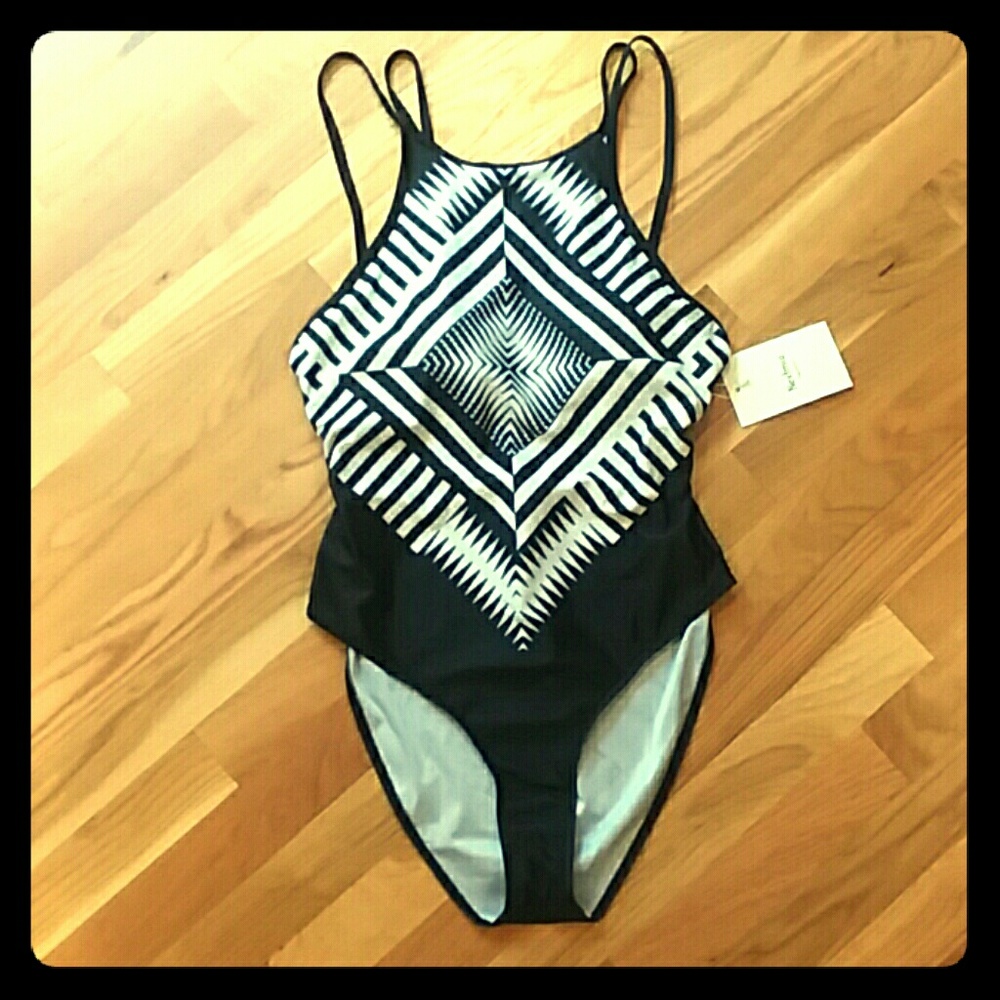 Black and white one piece swim suit